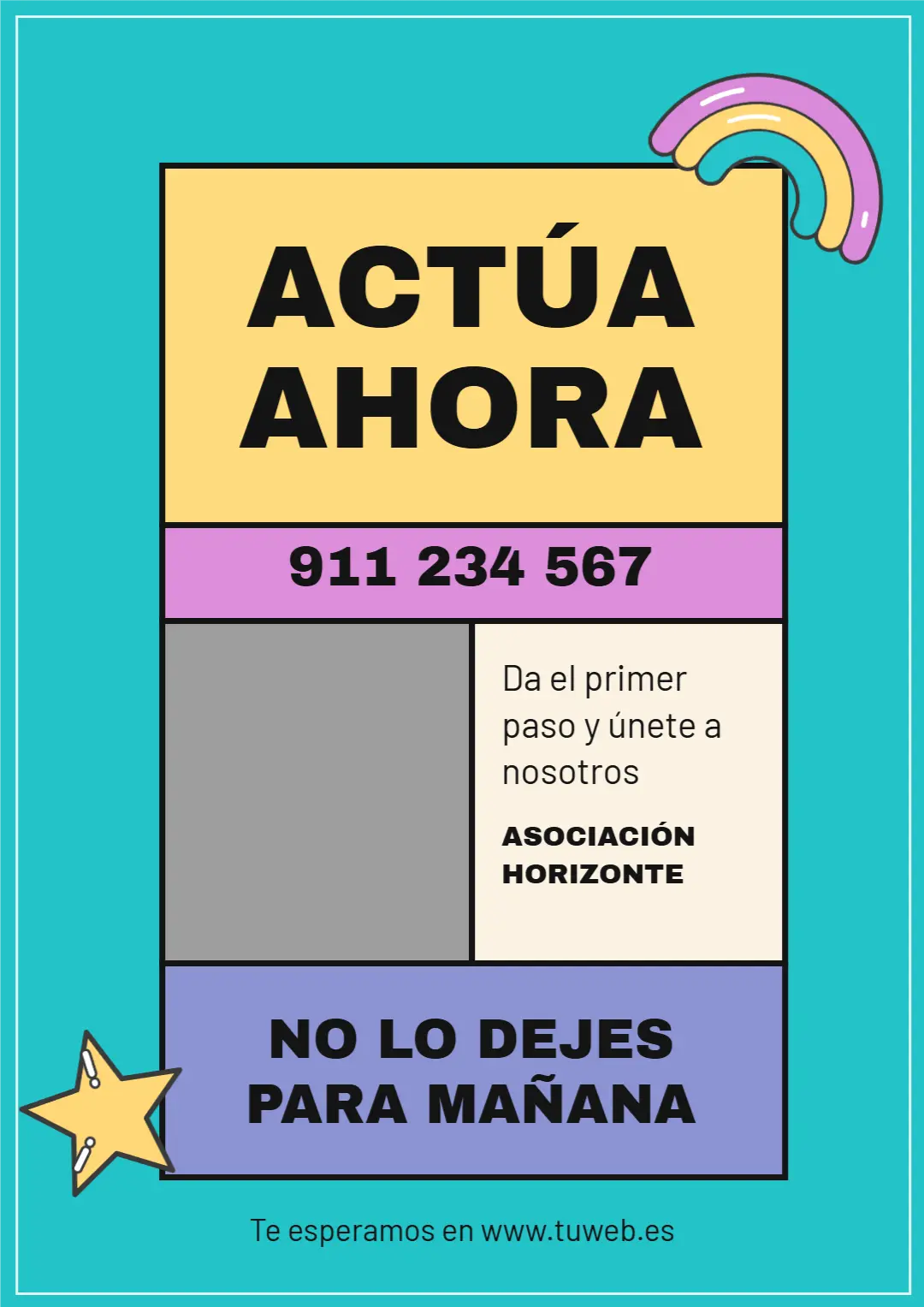 Cartel Actúa ahora para asociación o voluntariado