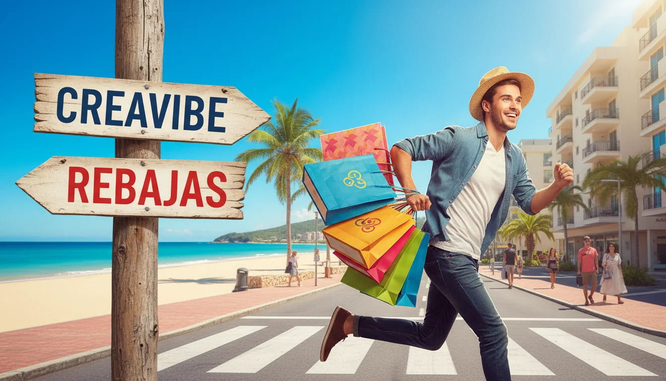 Cartel publicitario de rebajas de verano y playa