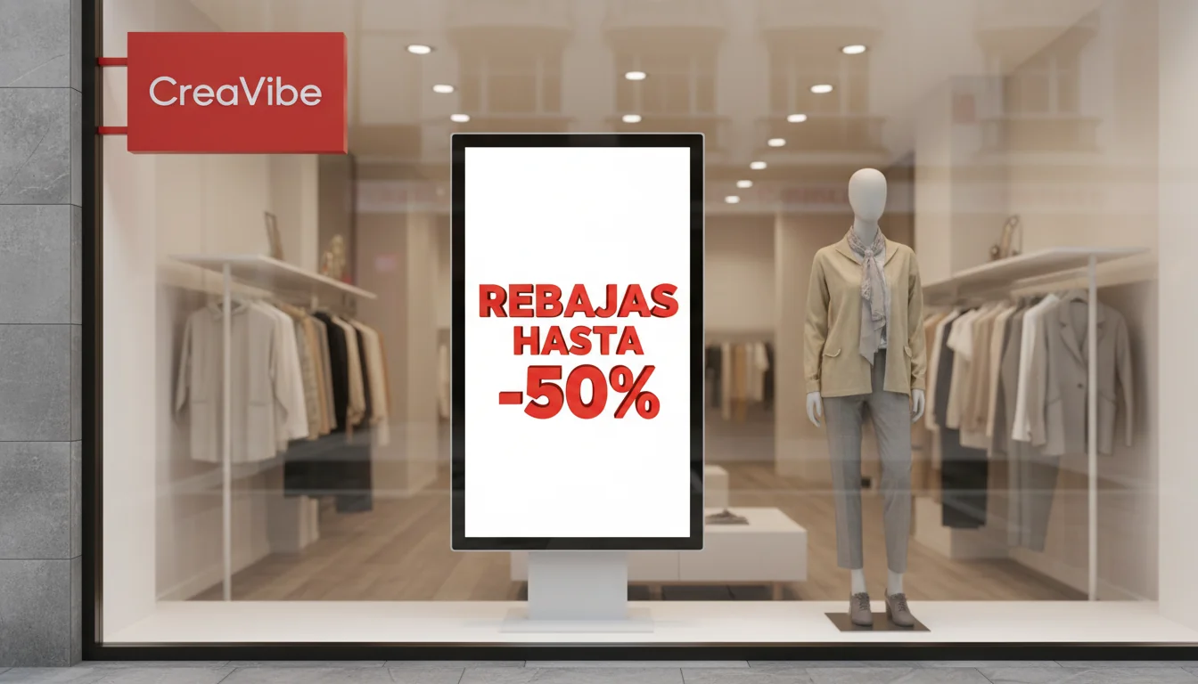 Escaparate de Tienda con Cartel de Rebajas